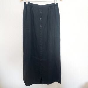 Flax Black 100% Linen Maxi Skirt w/Pockets Size Large